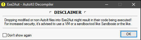 Figure 1. Exe2Aut disclaimer