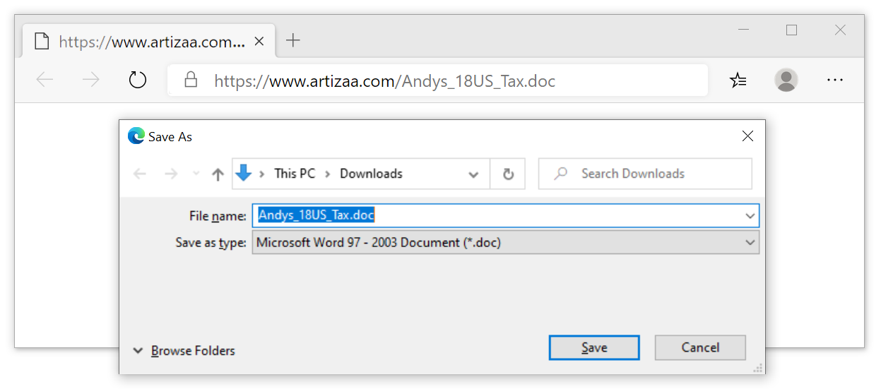 Figure 3. Downloading a malicious Word document from the link in the malspam