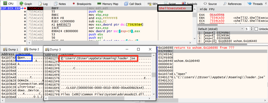 この図は、エンコードされたファイルがShellExecute関数により実行された後、c.jsファイルが自身を削除することを示しています。