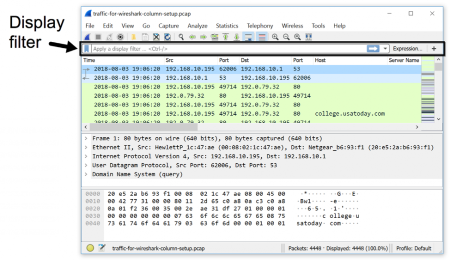 wireshark filter dns query contains