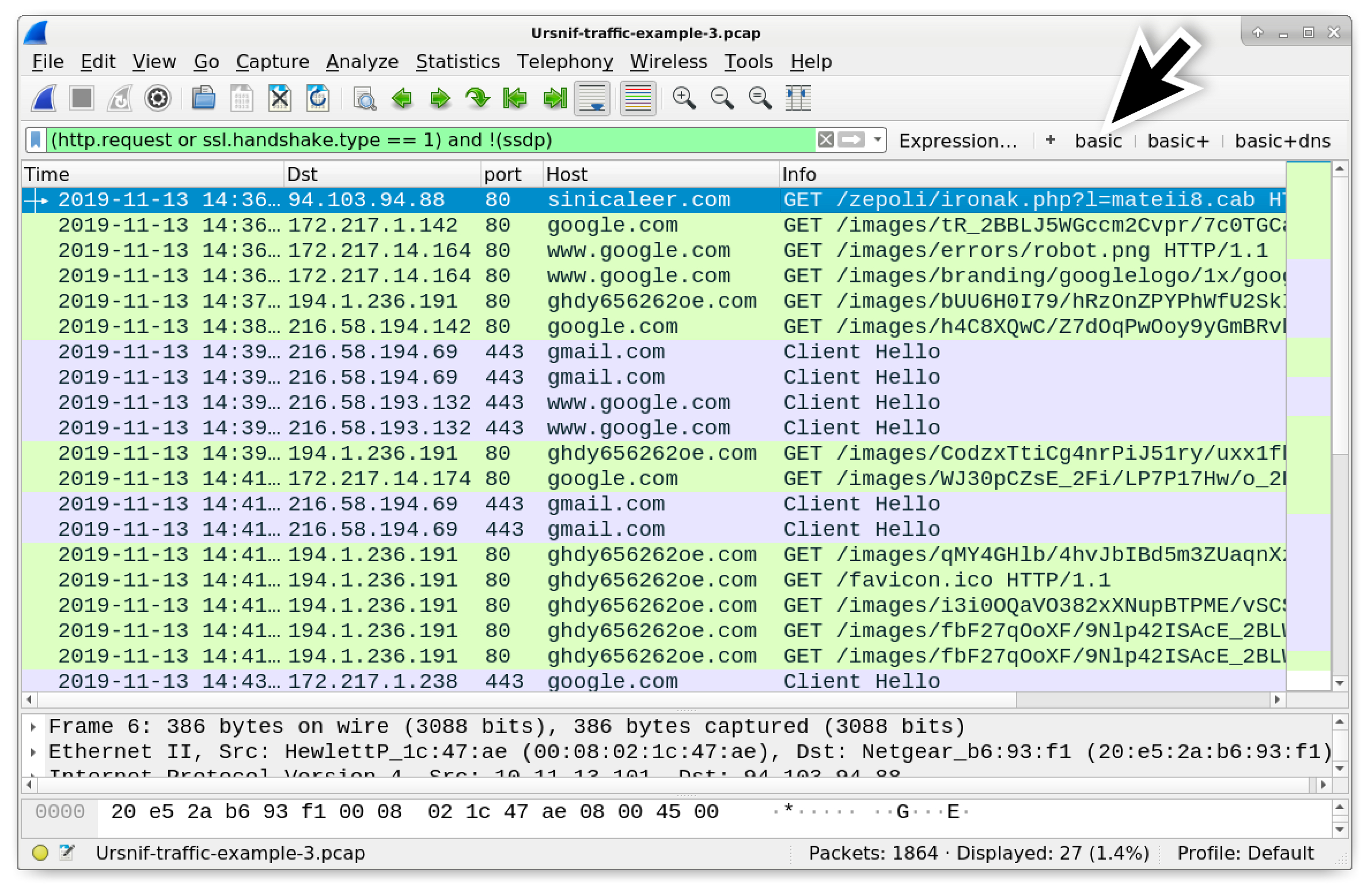 how to get url from wireshark http get