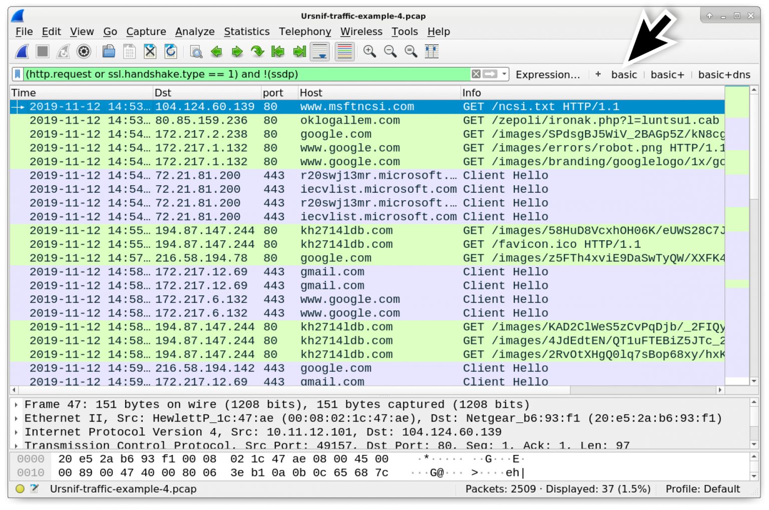 how to get url from wireshark http get