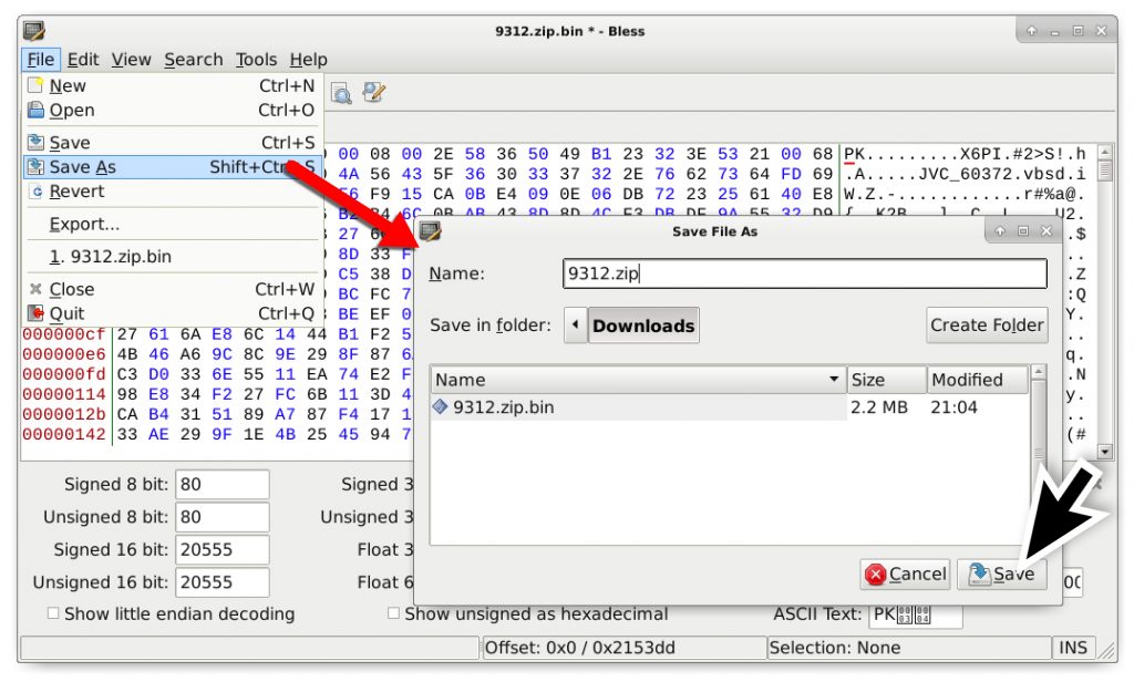 Figure 13. Step 6 – Save your edited binary as a zip archive.