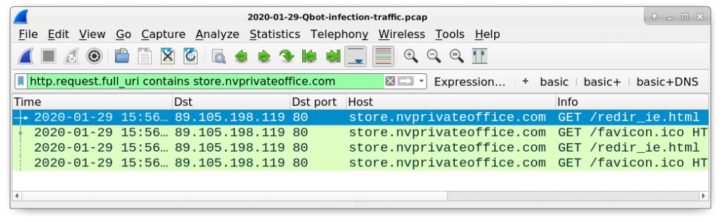 Figure 21. Finding Qakbot traffic that opens web browsers on an infected Windows host.