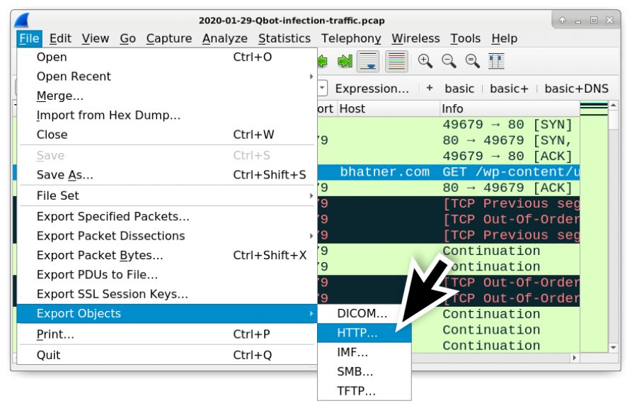 how to list urls in pcap wireshark filter