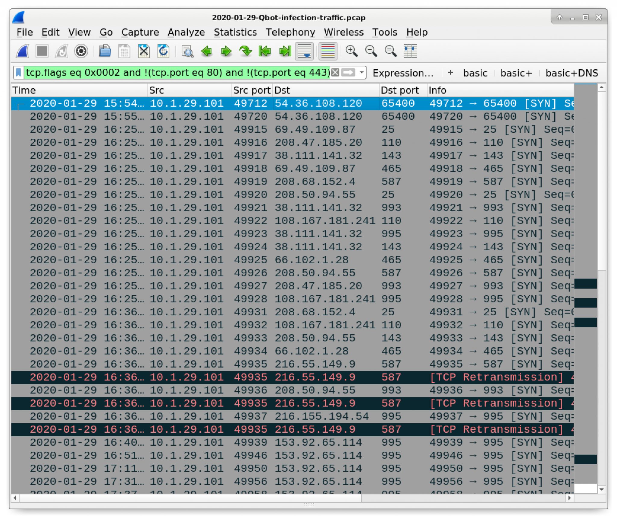 wireshark filter port 25