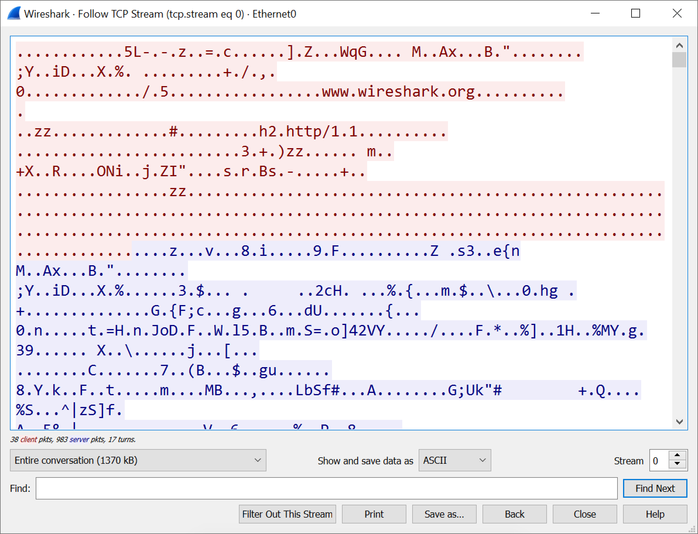 Wireshark - Follow TCP Stream (tcp.stream eq0) - Ethernet0