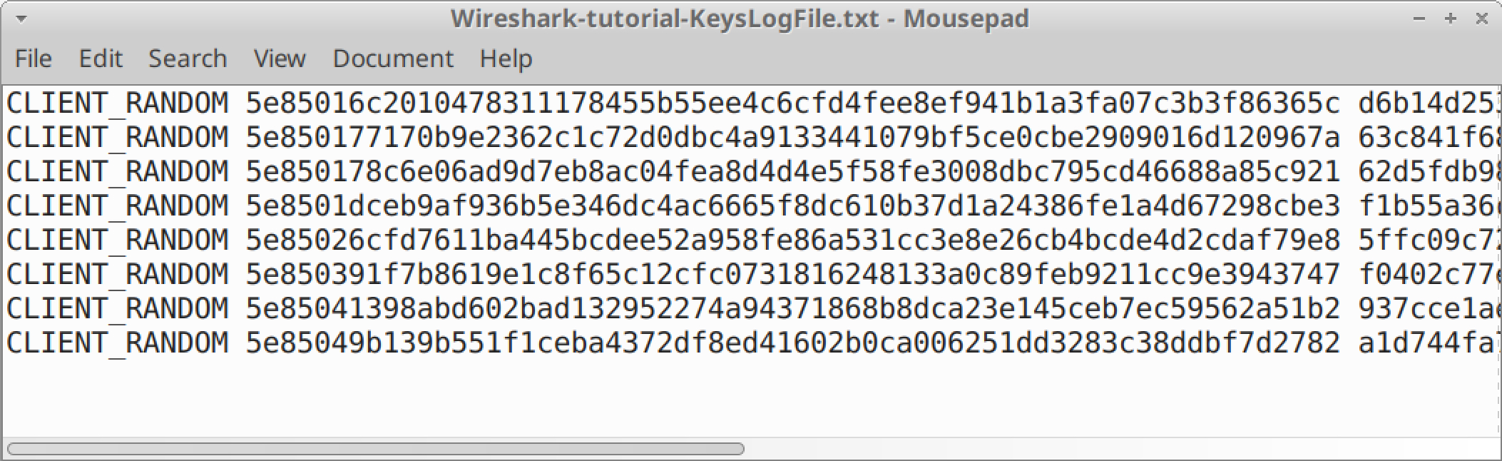 Wireshark-tutorial-KeysLogFile.txt - Mousepad