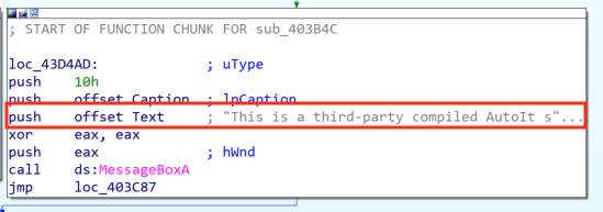 This shows the message box that pops up in response to the check: "This is a third-pary compiled AutoIT script."