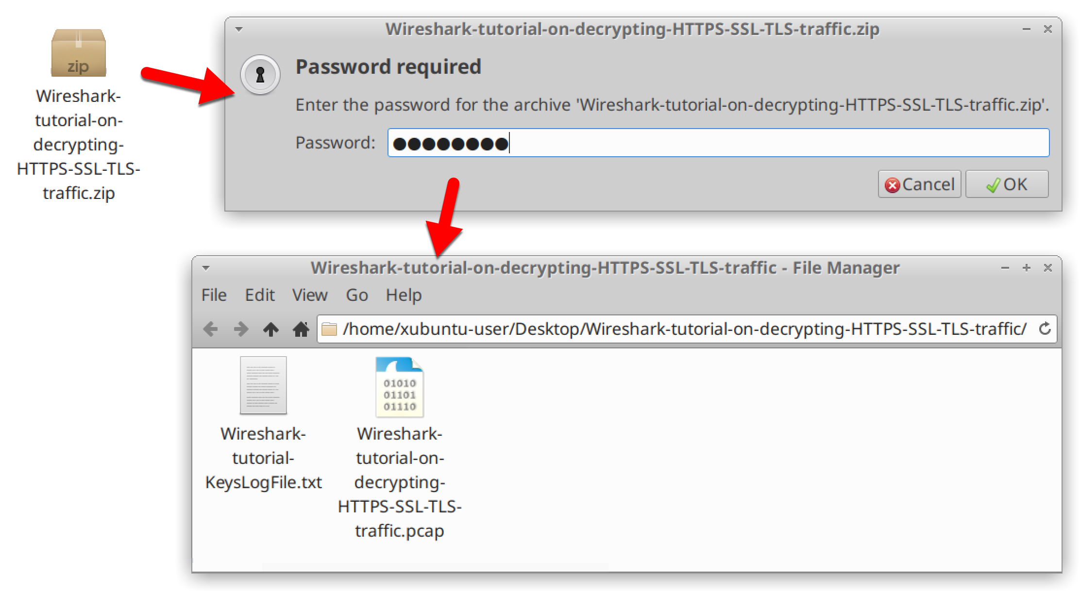 Wireshark-tutorial-on-decrypting-HTTPS-SSL-TLS-traffic.zip - These screenshots show how to unzip the ZIP archive used for this tutorial on decrypting HTTPS traffic. 