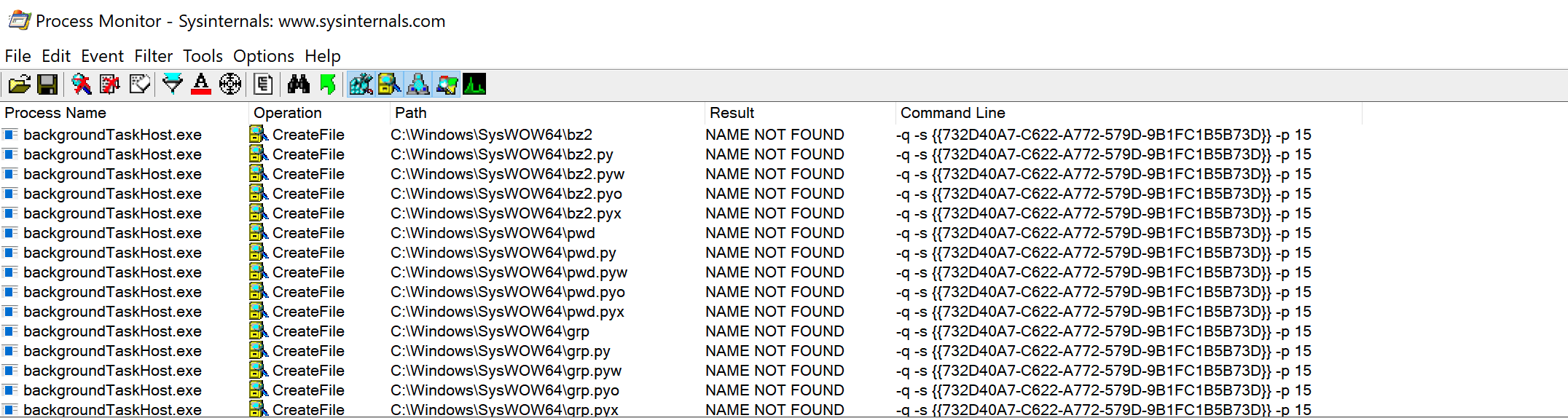 This screenshot shows that PyXie attempted to load a number of modules from the current working directory and was vulnerable to search order hijacking. 