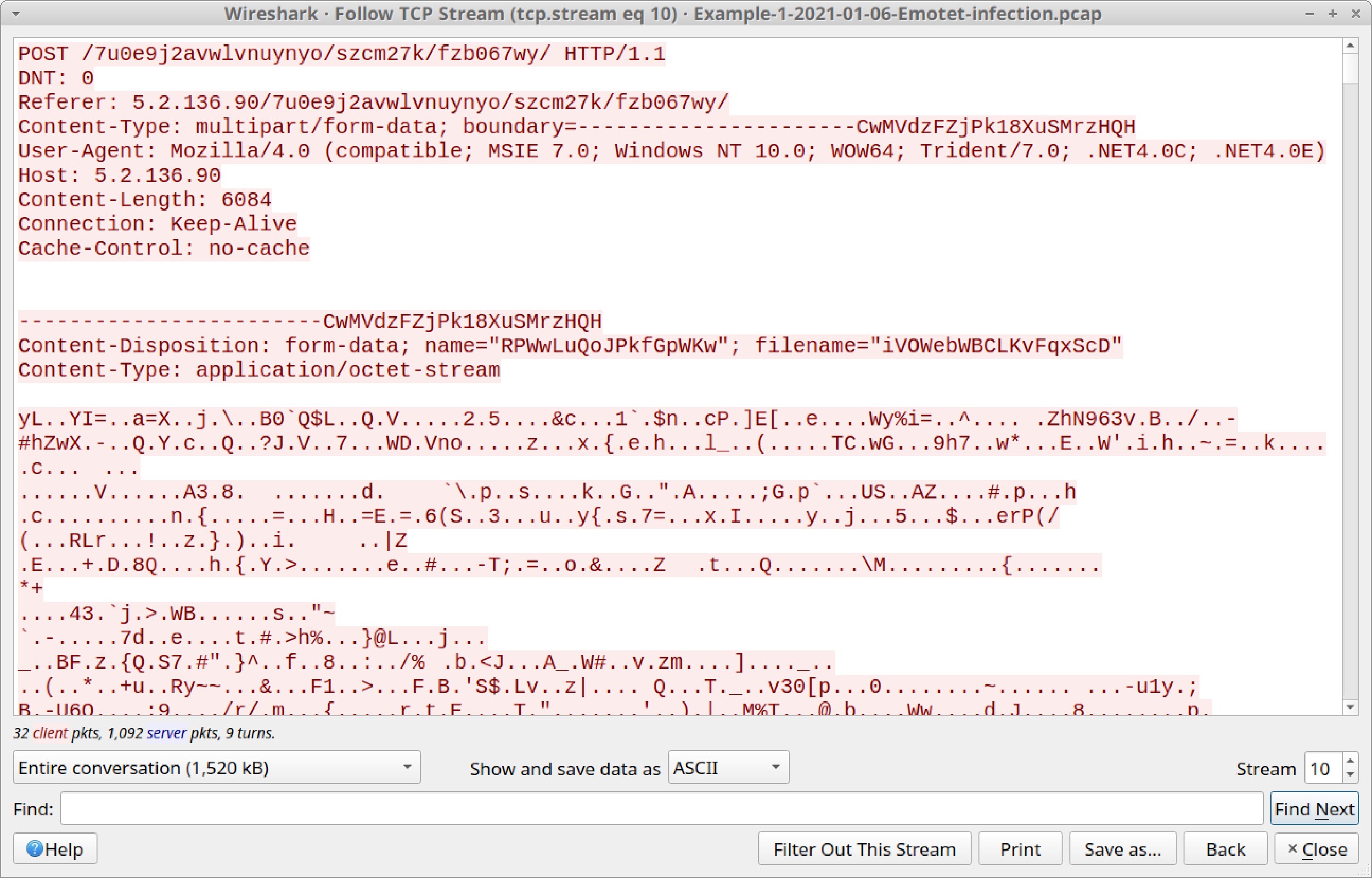 図12 EmotetC2トラフィックの1種類目のHTTP POSTリクエスト