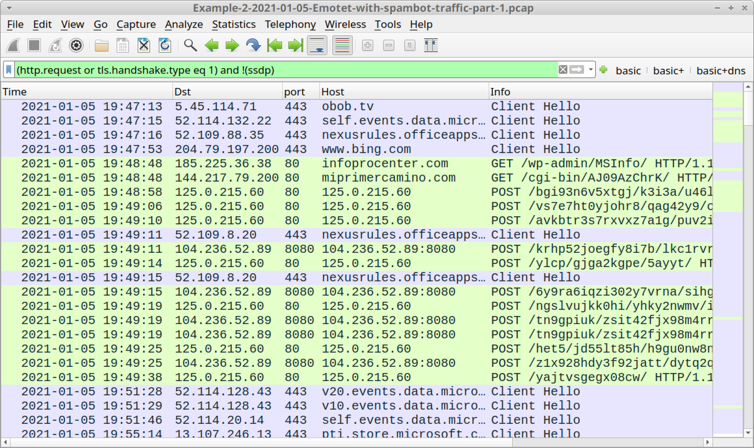Figure 17. Traffic from the second pcap filtered in Wireshark using our basic web filter.