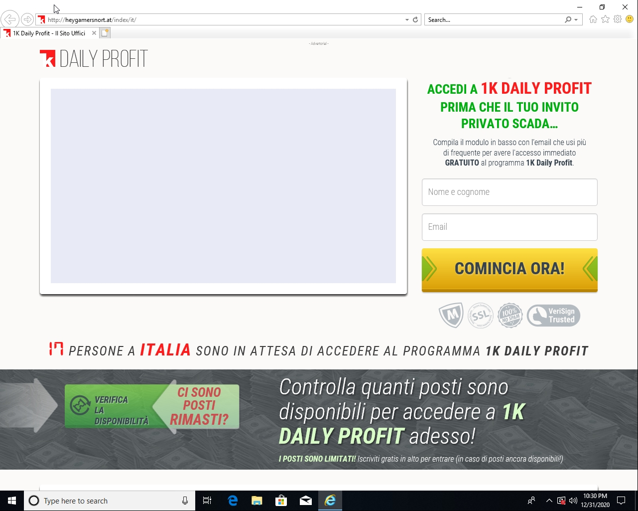 This is an example of a relatively high-quality website set up by the domain heygamersnort[.]at, this one in Italian.