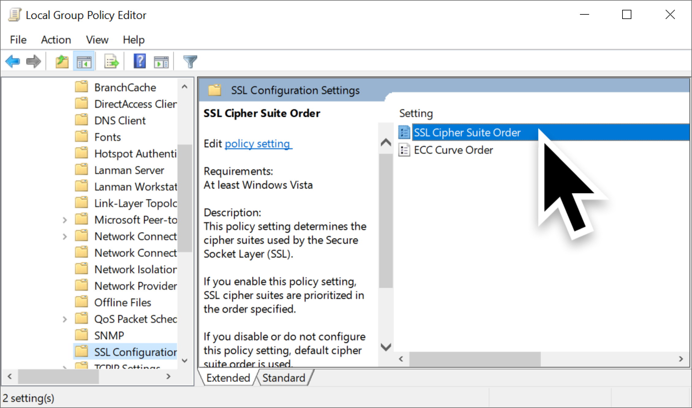 Figure 4. Getting to the SSL Cipher Suite Order.