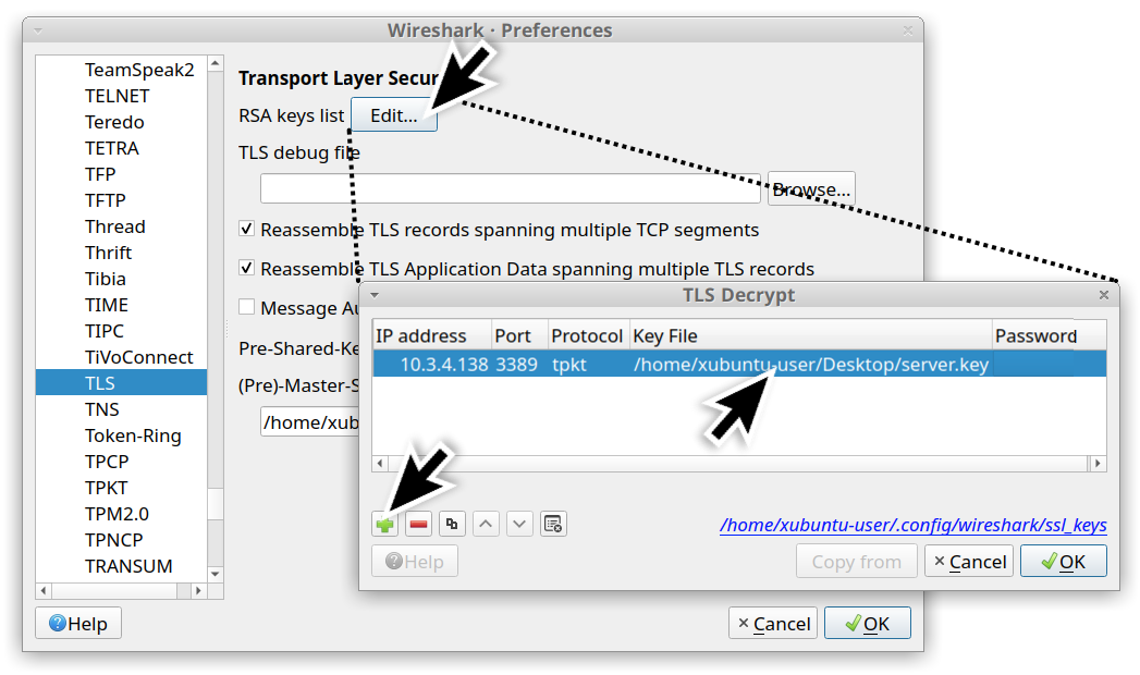 We clicked the button and added the IP address of the RDP server, the RDP port (3389) and the location of the private key file.