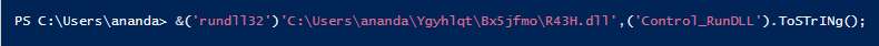 Figure 13. Execution of rundll32.exe in PowerShell.
