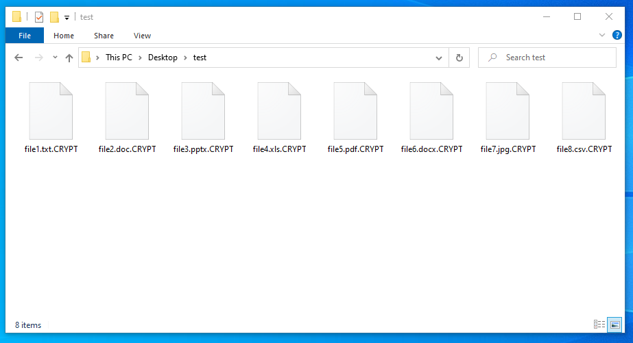 DearCry encrypted files leverage the .CRYPT extension, as shown in this screenshot. 
