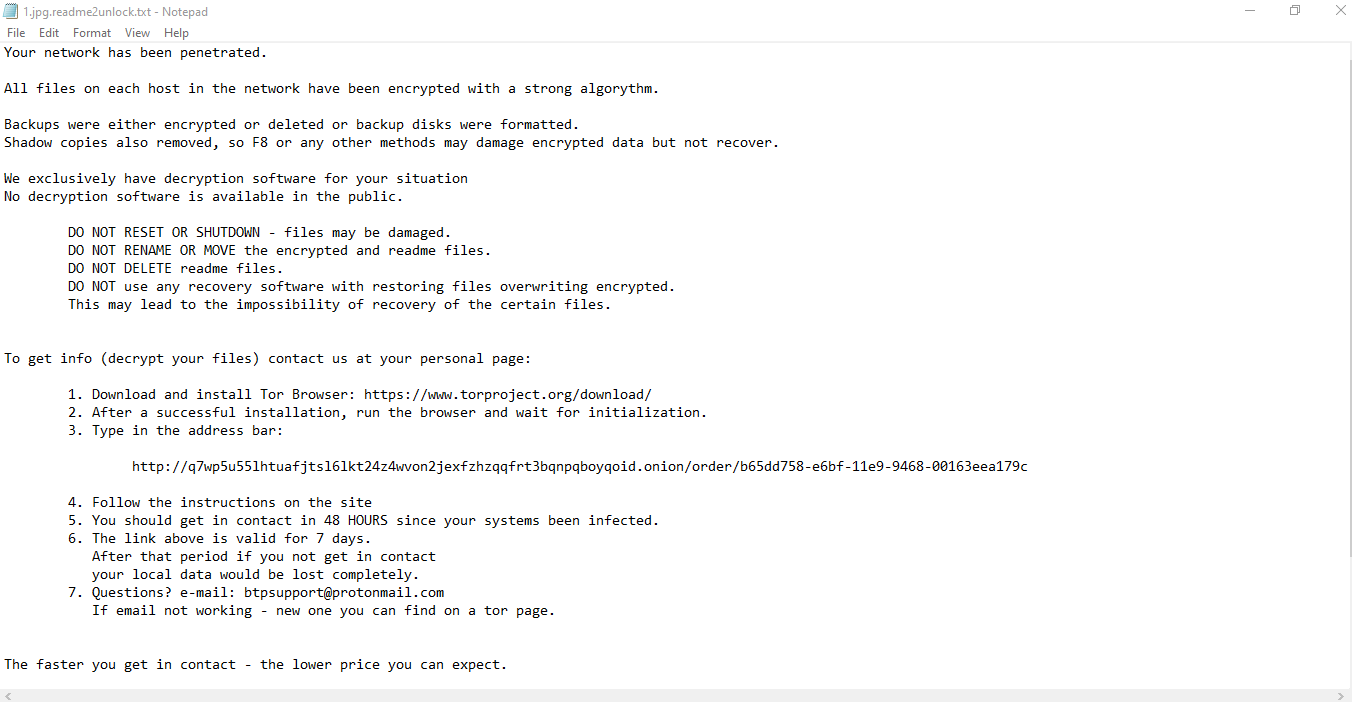 Figure 2. DoppelPaymer ransom note displayed on infected hosts.