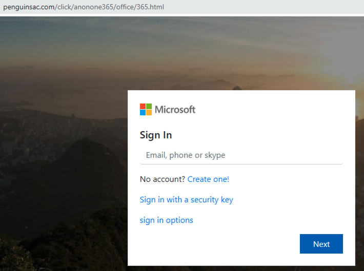 This shows a screenshot of a fake login page hosted on a malicious domain detected by our proactive DNS security method. It attempts to steal victims' credentials for Microsoft Office.