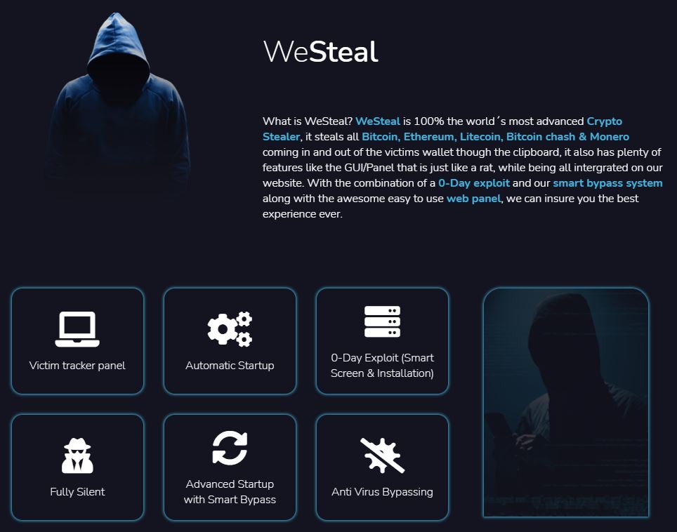 Updated WeSteal Marketing offers support for additional cryptocurrencies, including Bitcoin, Ethereum, Litecoin, Bitcoin Cash and Monero. 