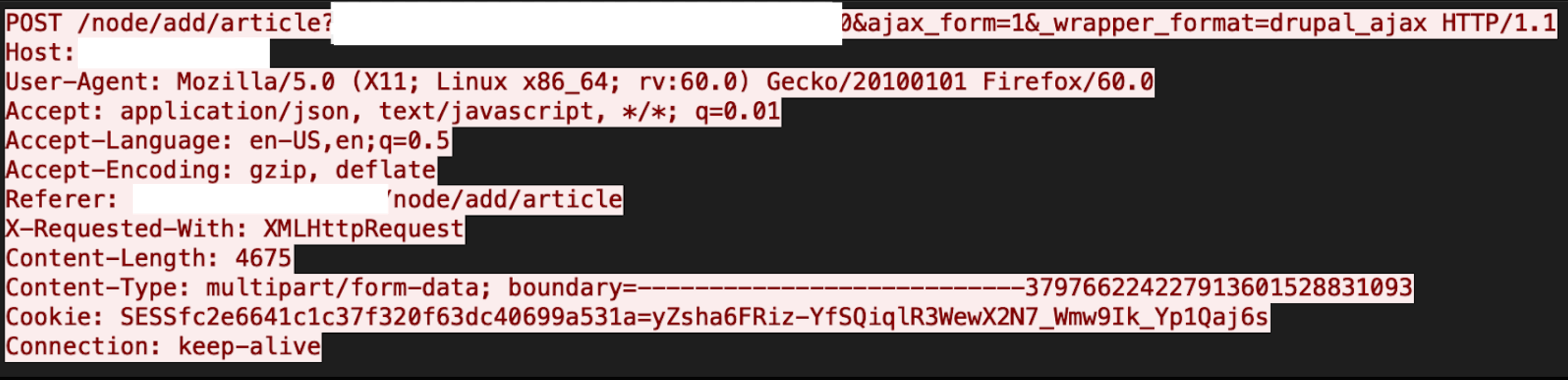 The image depicts code view of the results when the Drupal double extension vulnerability is executed.