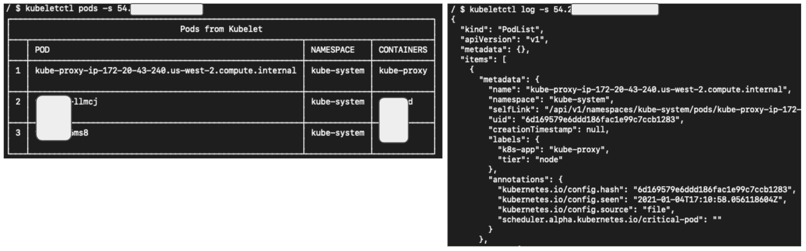 Figure 5. Accessing kubelet server anonymously using kubeletctl.