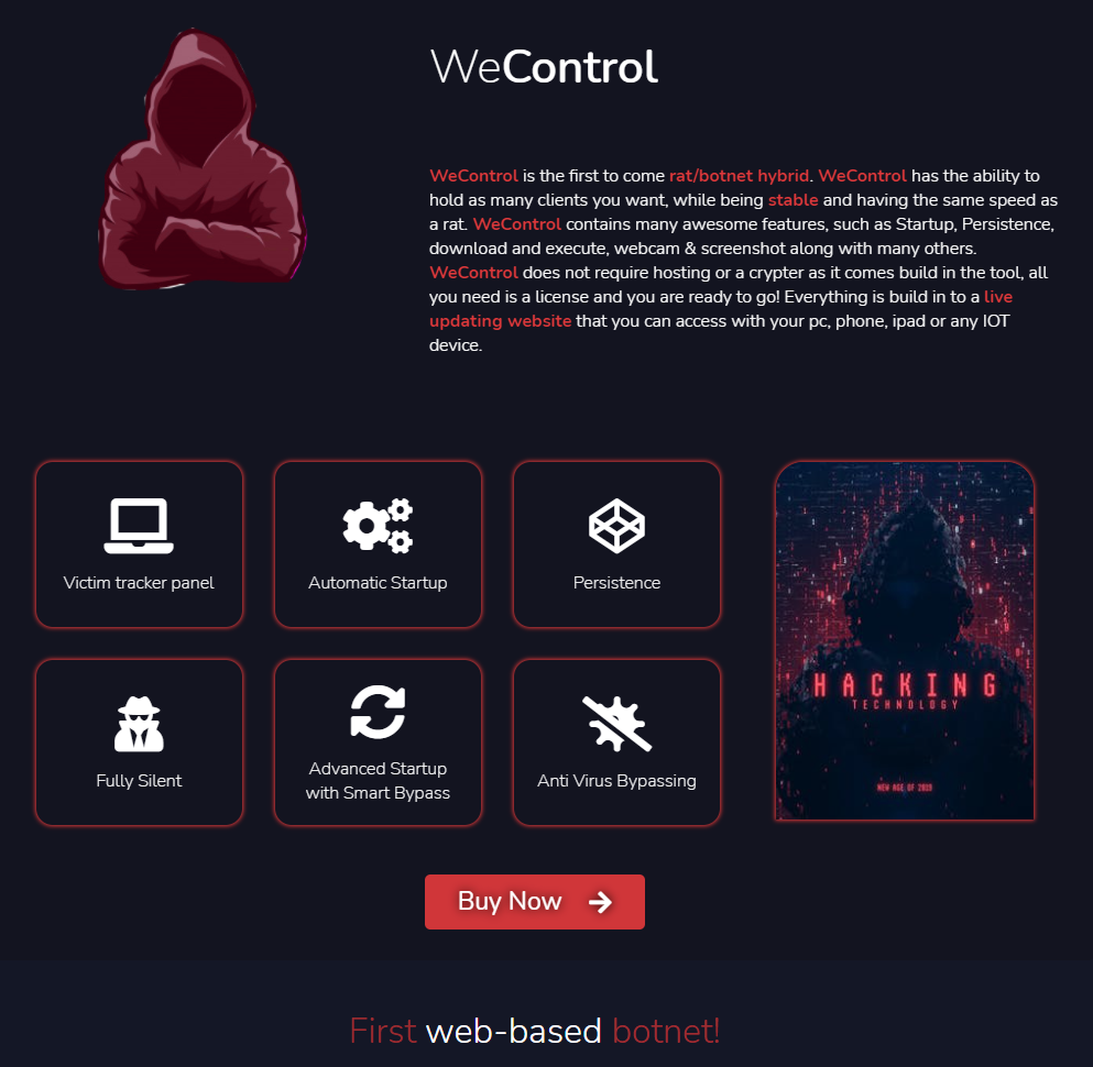 WeControl is advertised on WeSupply's website as "the first to come rat/botnet hybrid." 