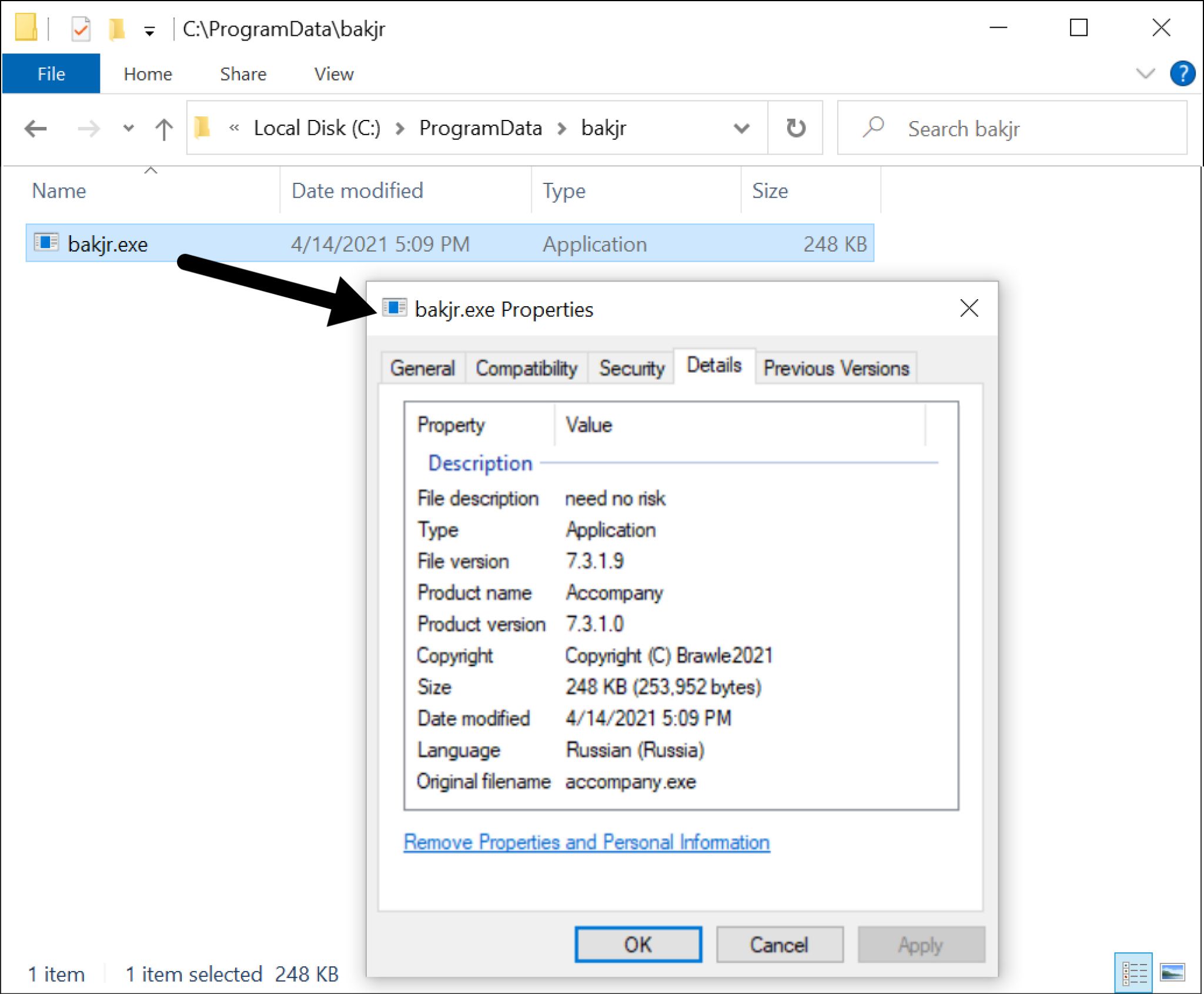 A Windows screenshot of program data and properties folders.