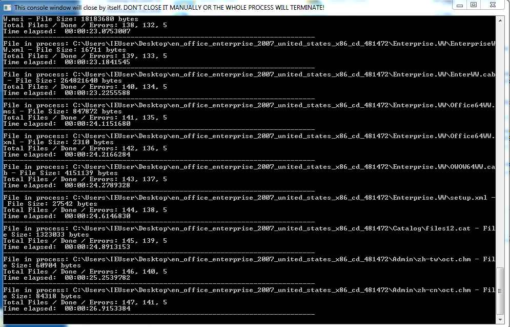 Some of the observed samples, when executed, opened a Windows Command Shell showing the encryption progress, as seen here. 