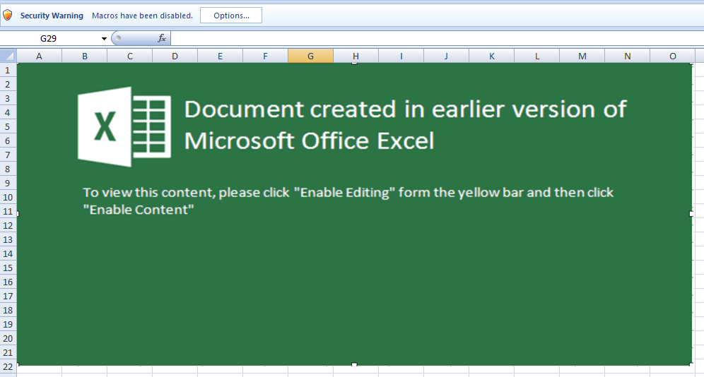 Figure 4. Picture of fake Excel warning.