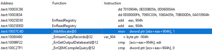 There is a new field at offset 904h in the rgtib structure (represented by ebx register) for remote database access, as shown here. It is set to 1 by default in the _ltibAllocate function, which means it is enabled by default.