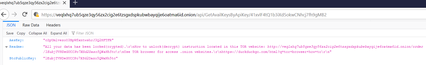 Live C2 URLs returned a response with the JSON object described above, as seen here.