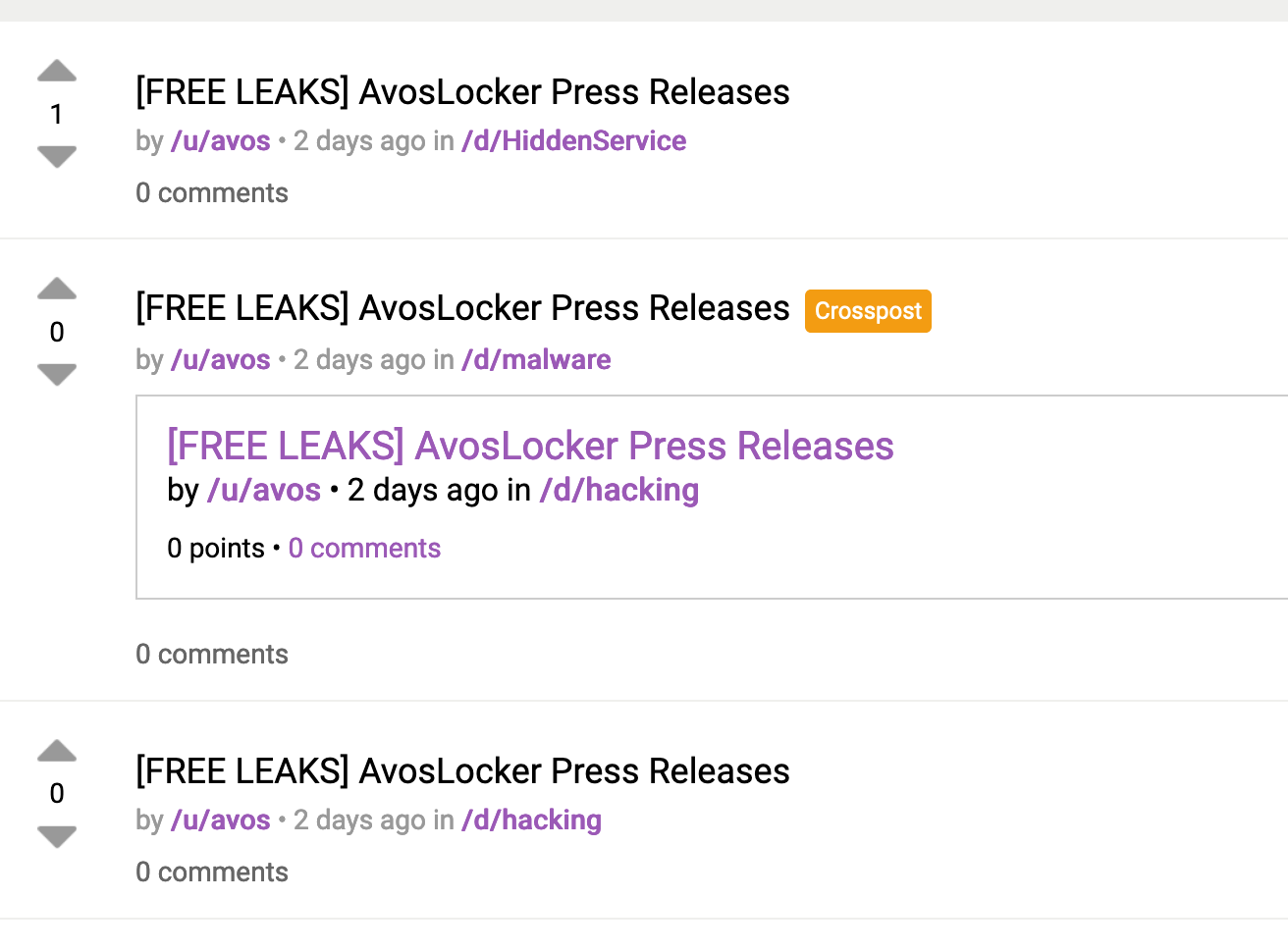 AvosLocker's first site post, on January 1, 2021, announces that the "press release" site is officially online. 