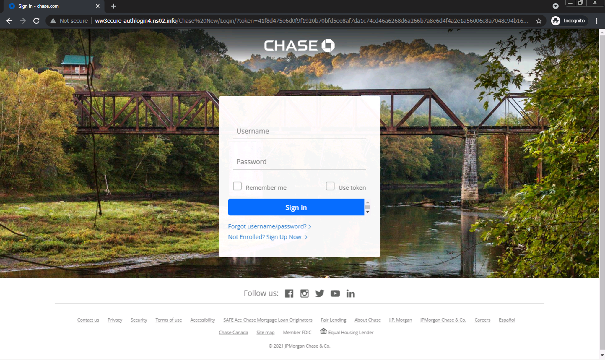 ww3ecure-authlogin4[.]ns02[.]info/Chase%20New/: A typical example of a consumer phishing attack targeting Chase bank.