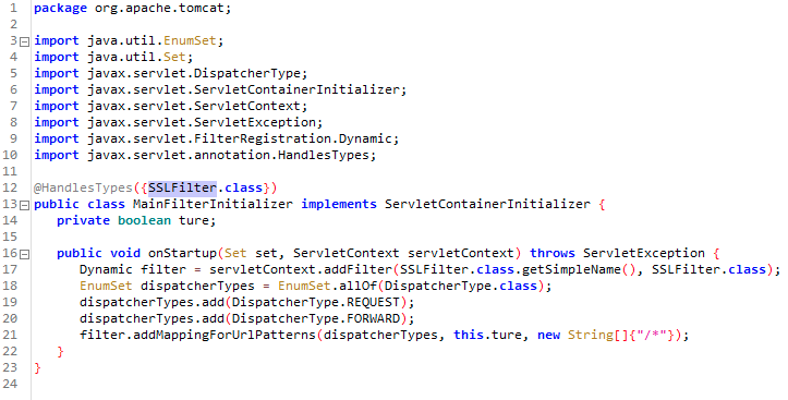 It appears that the threat actor leveraged publicly available code called tomcat-backdoor to build the filter and then added a modified Godzilla webshell to it. The threat actor's Tomcat filter is shown here. 