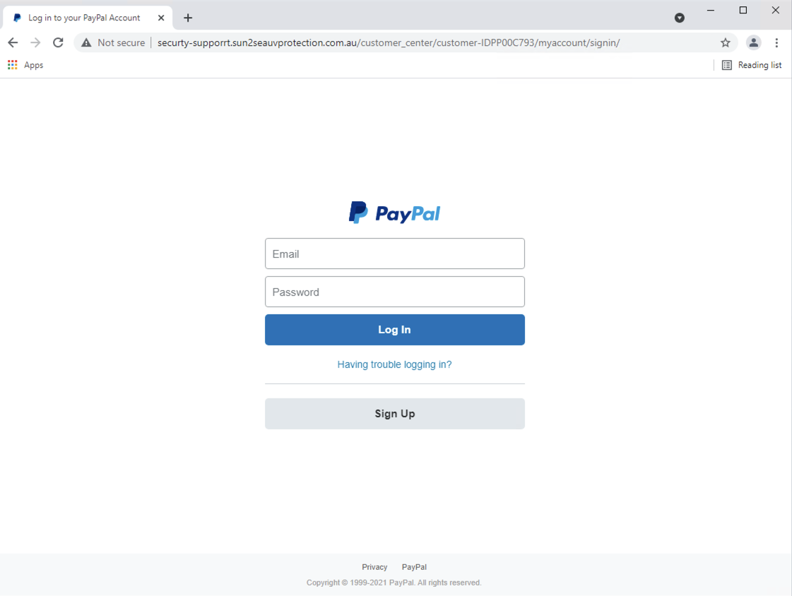 Figure 10. Screenshot of phishing URL http[:]//securty-supporrt[.]sun2seauvprotection[.]com[.]au/customer_center/customer-IDPP00C793/myaccount/signin/