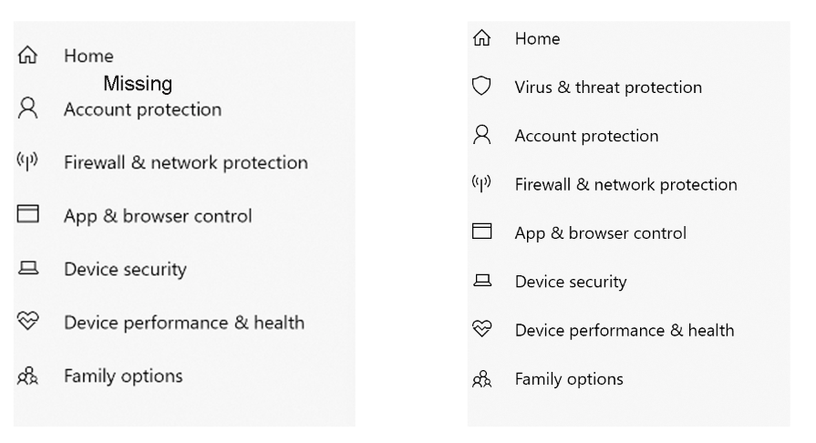 A screenshot showing how WhisperGate malware removes Virus & Threat Protection from Windows Security. 