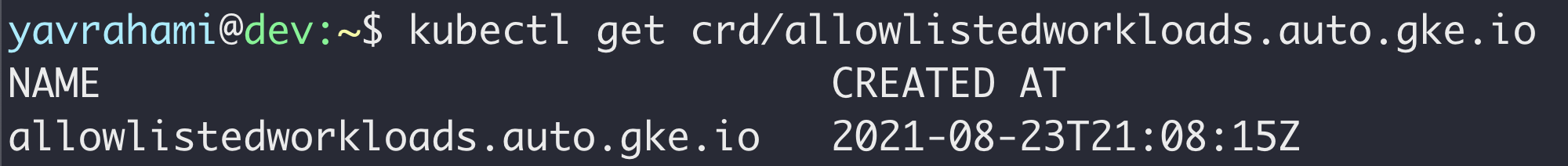 Ao pesquisar as vulnerabilidades do GKE Autopilot, observamos que o Autopilot instala um CRD chamado allowlistedworkloads, conforme mostrado aqui.