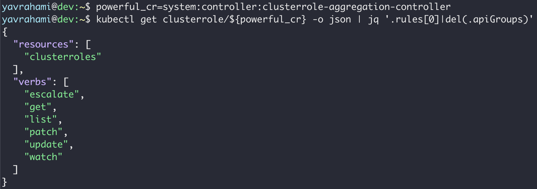 A conta de serviço clusterrole-aggregation-controller pode escalar funções de cluster.