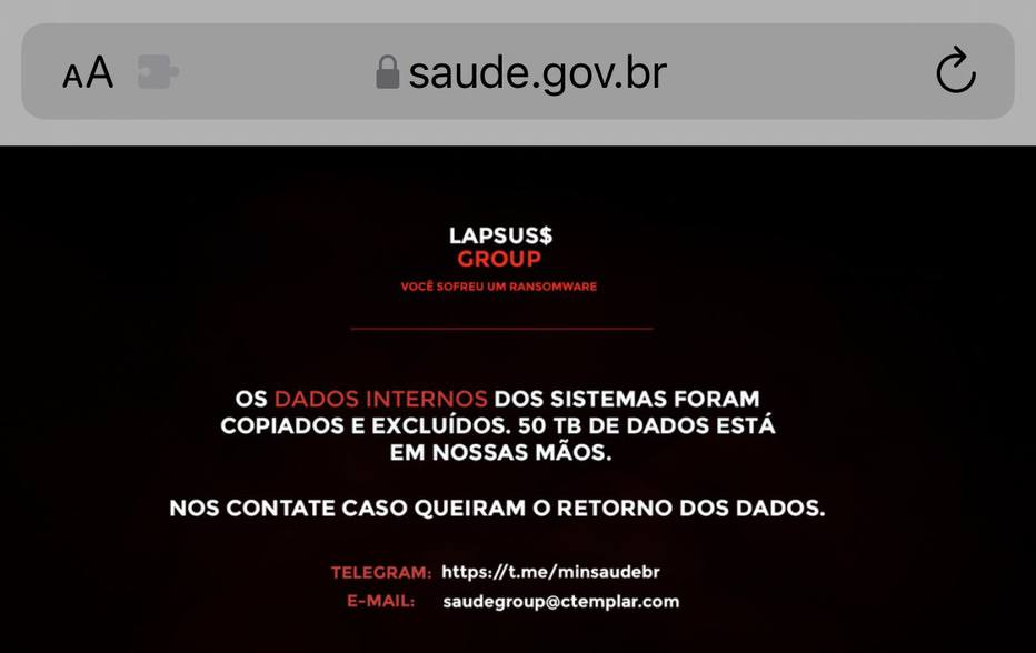 Figure 2. Ministry of Health of Brazil defacement.