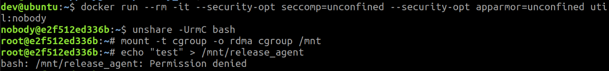 Non-root container cannot set the release agent.