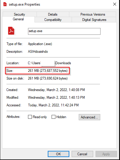 Figure 1. Dropper file properties.